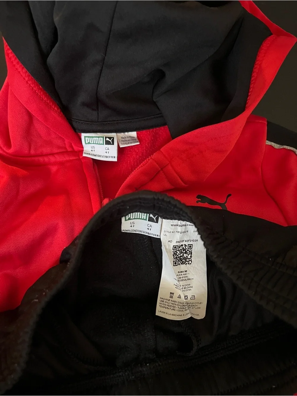 Puma Red and Black Kids Hooded Track Set